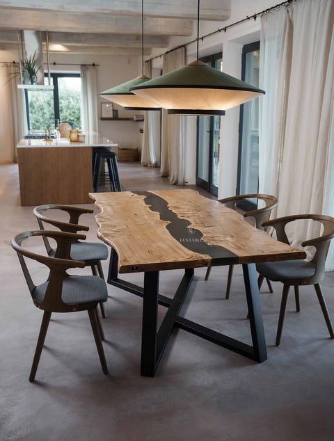 Handmade resin table in poplar and smoke gray epoxy, custom size Elara