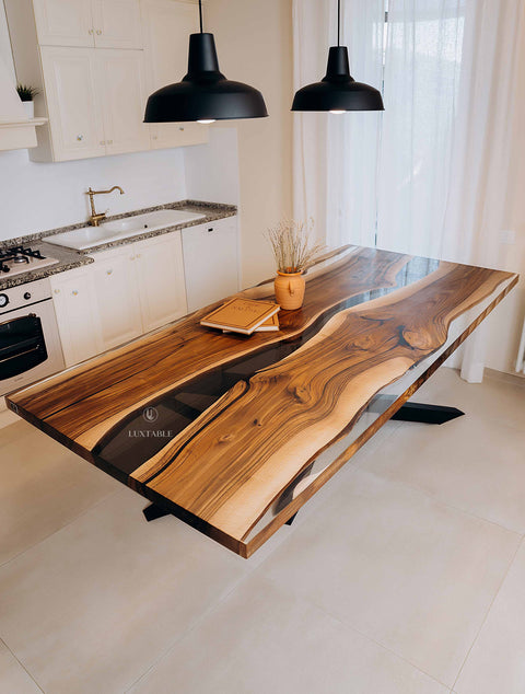 River Tisch La Stella del Mattino aus Nussbaum massiv mit Epoxidharz