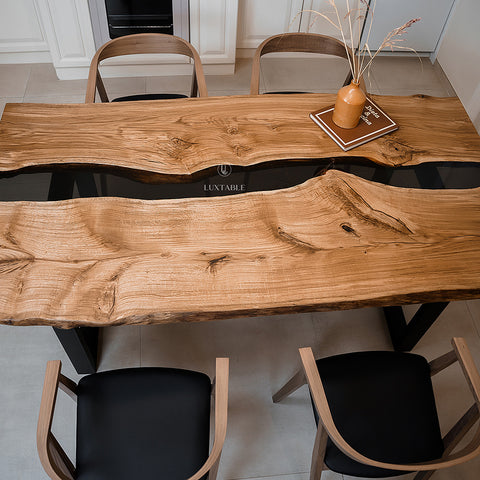 Oak resin dining table with smoke gray epoxy 200x100cm Avalon
