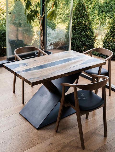 Smoke gray epoxy resin dining table in walnut wood 130x80 cm Mirage