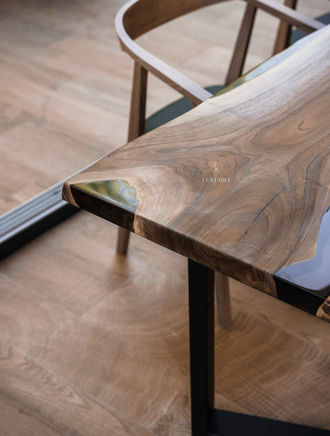 Smoke gray epoxy dining table in walnut wood 240x90cm Valencia