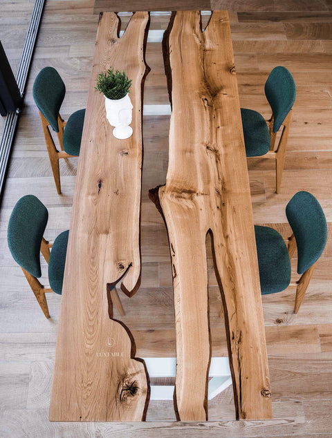 Solid oak resin table with clear epoxy, custom size Marbella