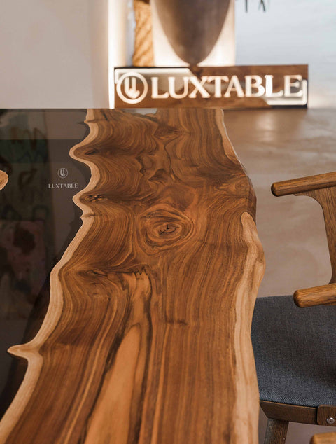 Live edge epoxy table in walnut wood and smoke gray resin, custom size Calliope