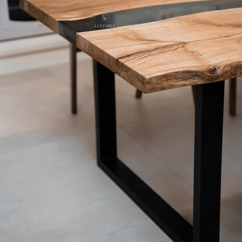 Oak resin dining table with smoke gray epoxy 200x100cm Avalon