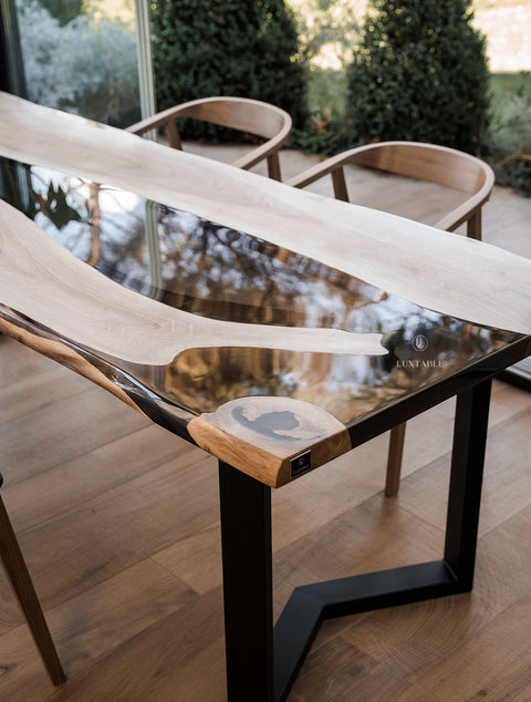 Smoke gray epoxy dining table in walnut wood 240x90cm Valencia