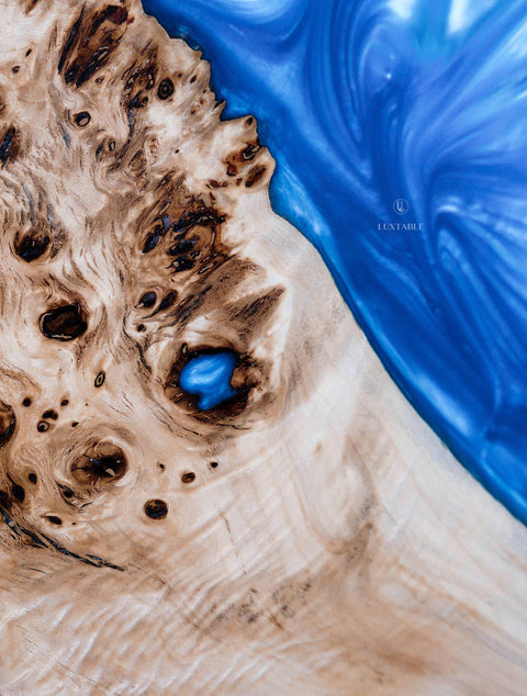 Poplar wood with blue epoxy resin table, custom size Costa Azzurra
