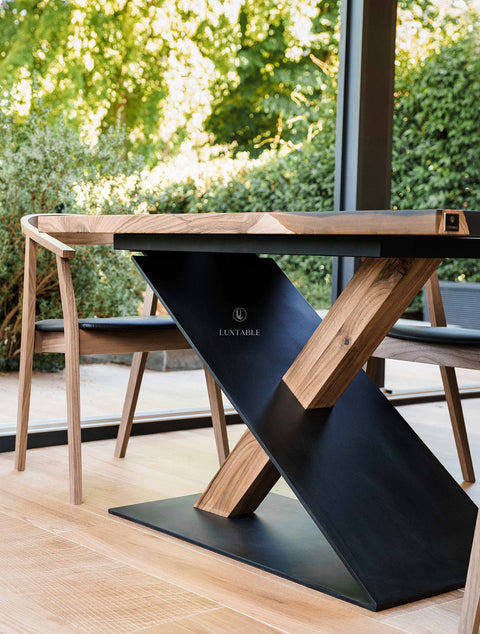 Smoke gray epoxy resin dining table in walnut wood 130x80 cm Mirage