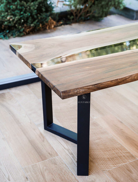 Smoke gray epoxy dining table in walnut wood 240x90cm Valencia