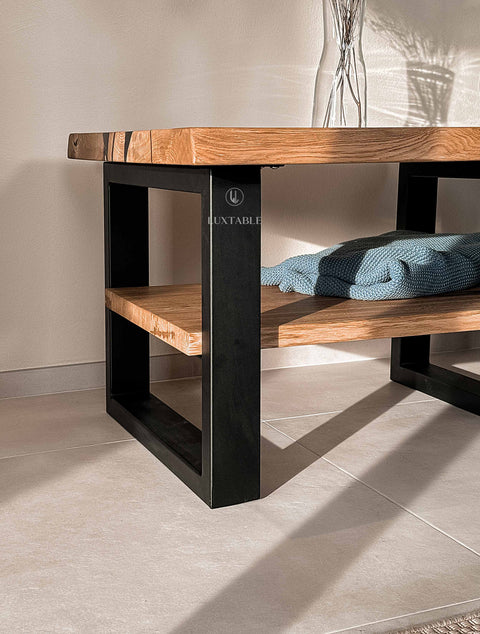 Smoke gray epoxy coffee table in solid oak 85x70cm Senna