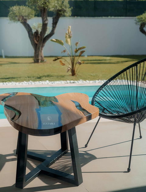 Wohnzimmertisch Fogliettino aus Eichenholz mit rauchigem Epoxidharz