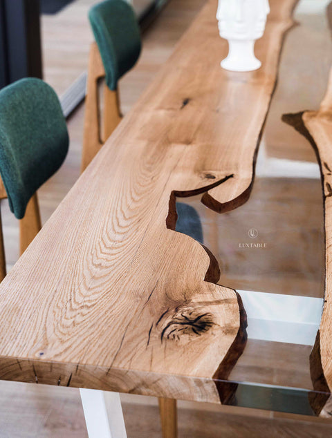 Solid oak resin table with clear epoxy, custom size Marbella