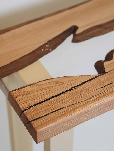 Custom wood console table with clear epoxy 140x30cm Luciolla