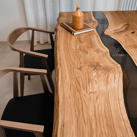 Oak resin dining table with smoke gray epoxy 200x100cm Avalon
