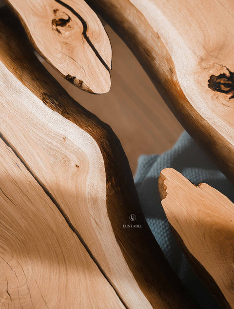 Smoke gray epoxy coffee table in solid oak 85x70cm Senna