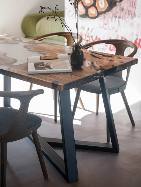 Epoxy dining table in walnut wood and smoke gray resin, various sizes Forest