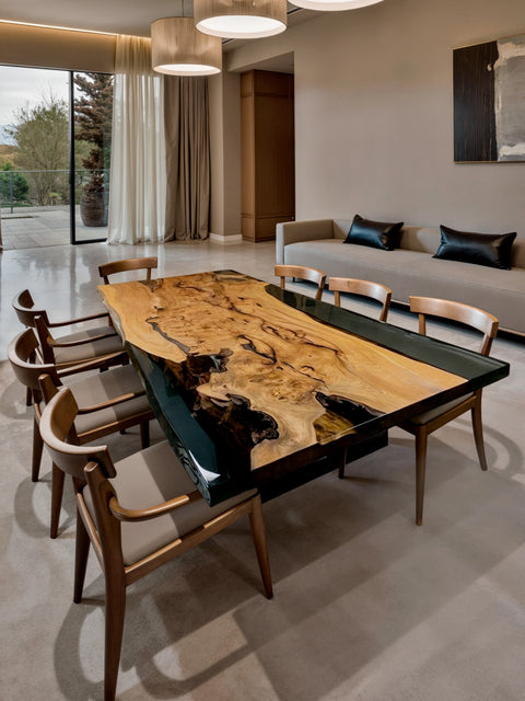 Epoxy dining table from elm with smoky resin Woodwave