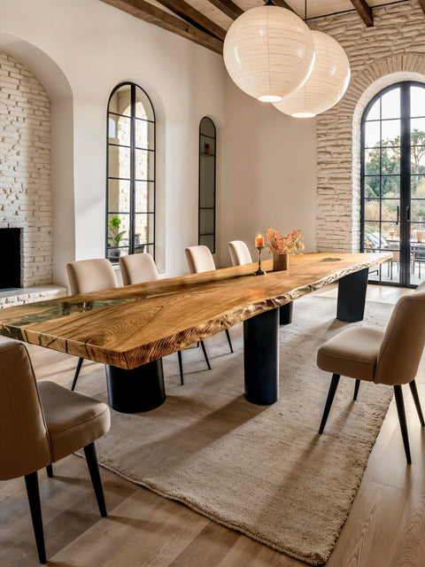 Solid ash table from a rare slab with clear epoxy resin Impero