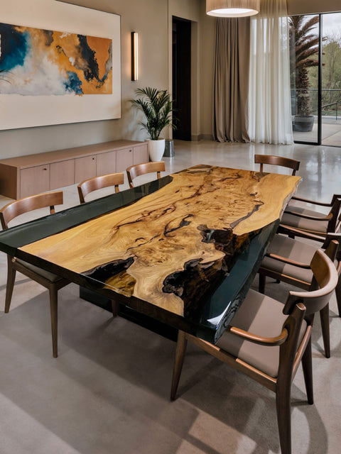 Epoxy dining table from elm with smoky resin Woodwave