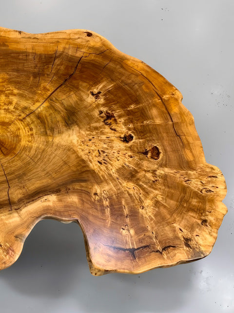 Couchtisch massiv Charmant aus einer Pappel-Baumscheibe, mit transparentem Epoxidharz 