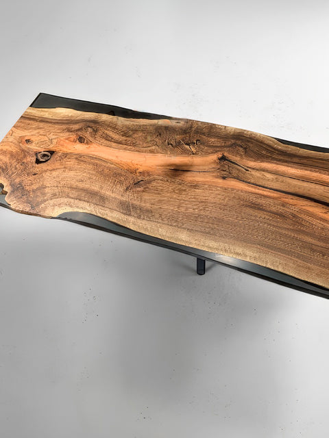 Epoxy table from walnut with smoky resin and live edge Luminoso
