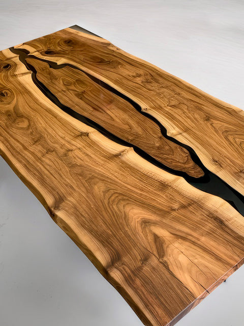 Epoxidharz Tisch Island aus Nussbaumholz mit grauem mattem Harz