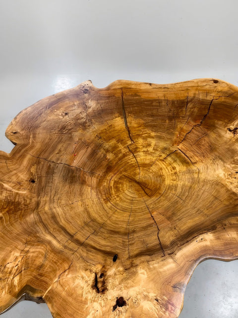 Couchtisch massiv Charmant aus einer Pappel-Baumscheibe, mit transparentem Epoxidharz 