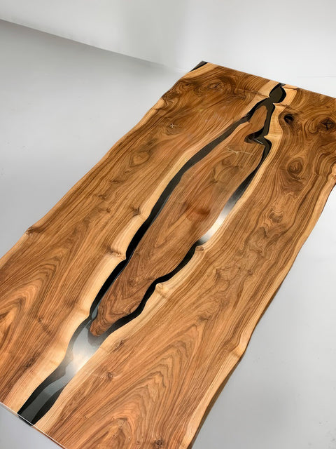 Epoxidharz Tisch Island aus Nussbaumholz mit grauem mattem Harz