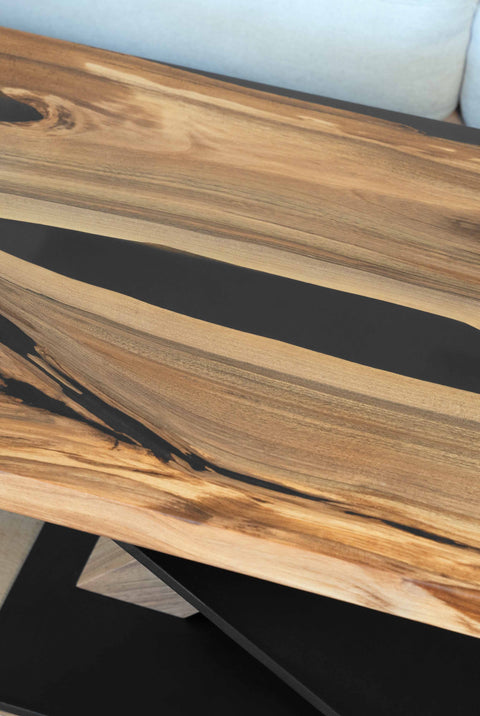 Solid walnut wood coffee table with smoke epoxy 90x60cm Orion