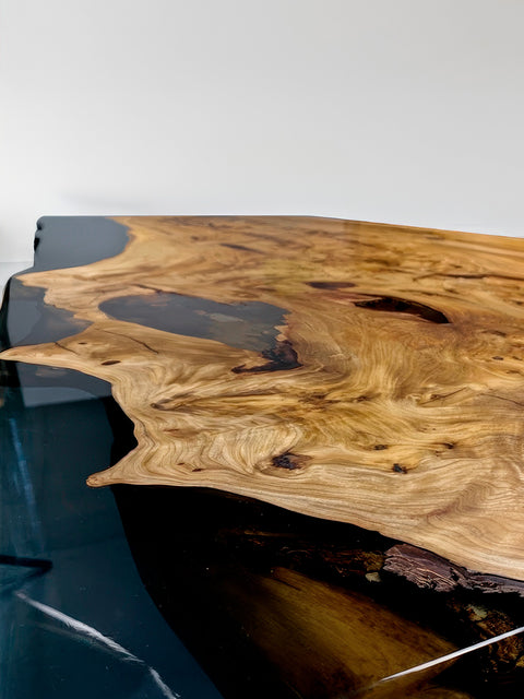 Epoxy dining table from elm with smoky resin Woodwave
