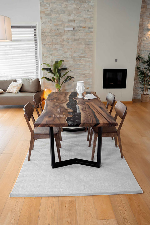 River Tisch Galassia aus Nussbaum mit schwarzem Metallic-Epoxidharz