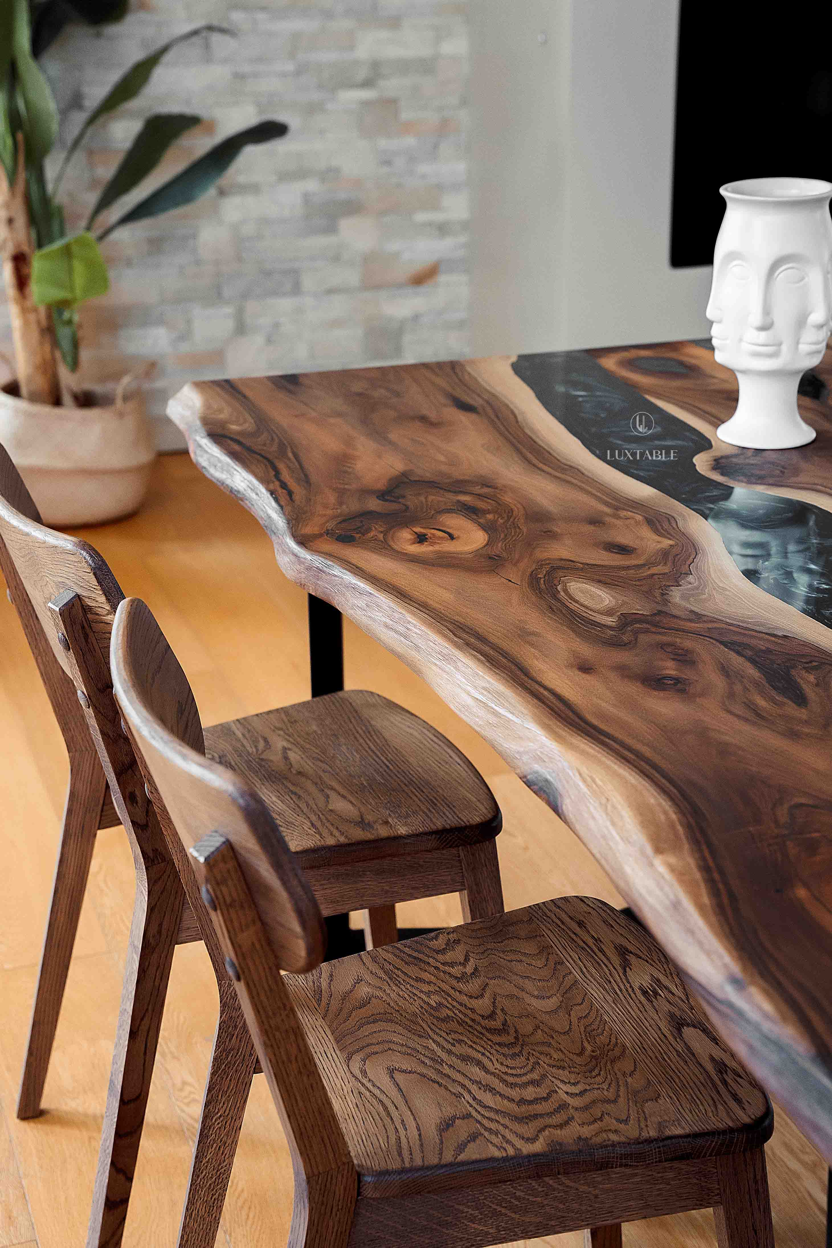 Solid walnut wood table with black epoxy 180x90cm Galassia – LUXTABLE