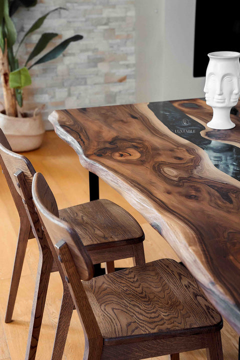 Solid walnut wood dining table black epoxy 180x90cm Galassia