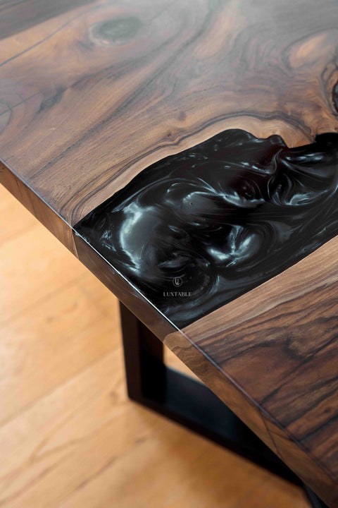Solid walnut wood dining table black epoxy 180x90cm Galassia