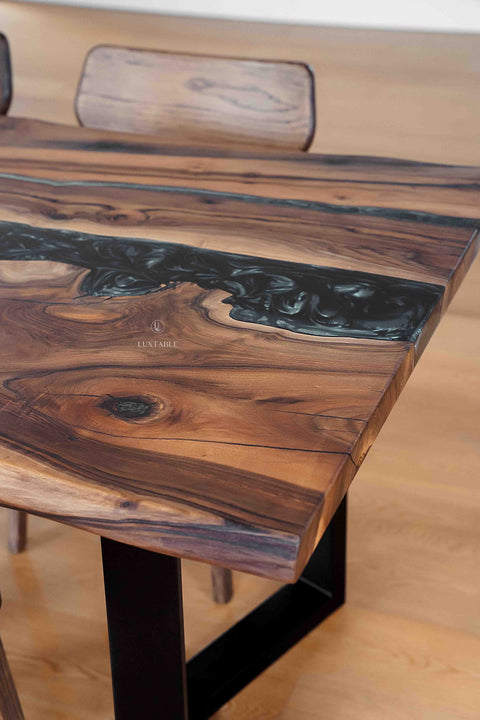 Solid walnut wood dining table black epoxy 180x90cm Galassia