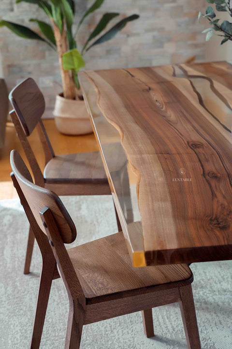 Walnut resin table with clear epoxy, custom size Horizon