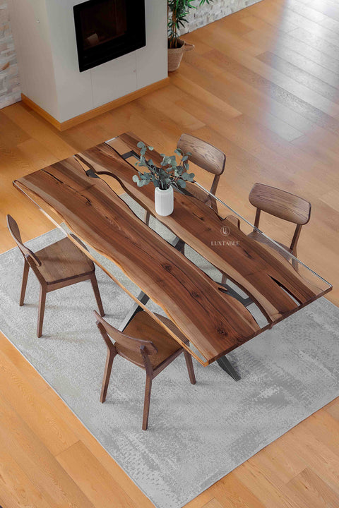 Walnut resin table with clear epoxy, custom size Horizon