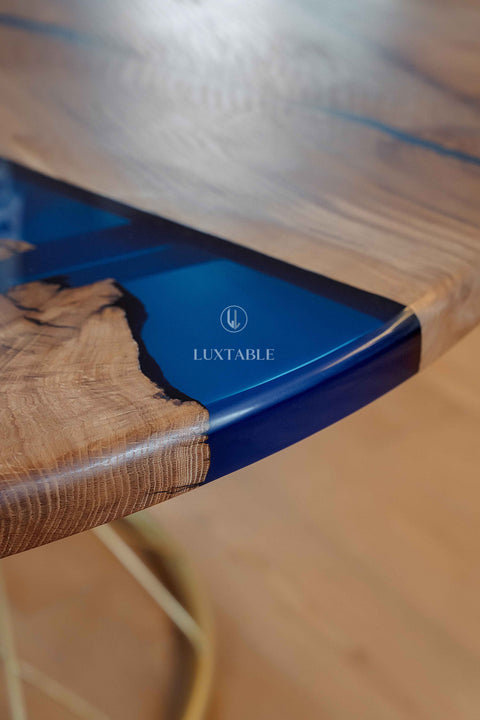 Solid oak dining table with blue epoxy, cusom size Corsica