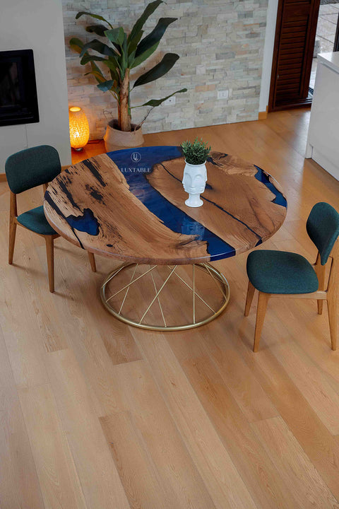 Solid oak dining table with blue epoxy, cusom size Corsica