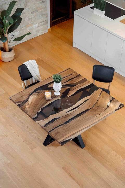 Solid walnut resin table with smoke gray epoxy, custom size Chillout