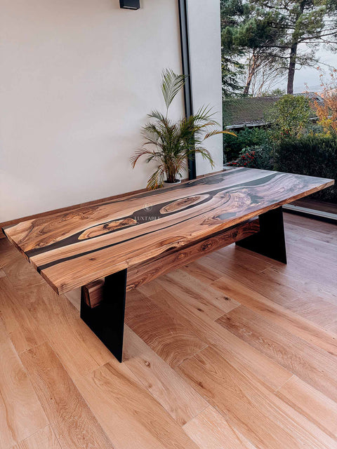 Walnut wood table with smoke gray epoxy 240x100cm Obsession
