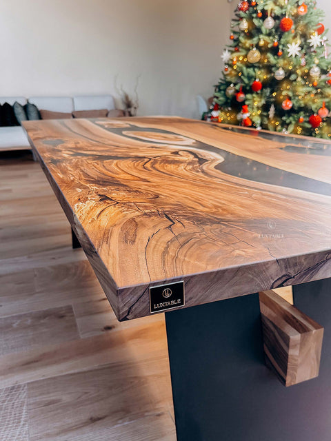 Walnut wood table with smoke gray epoxy 240x100cm Obsession
