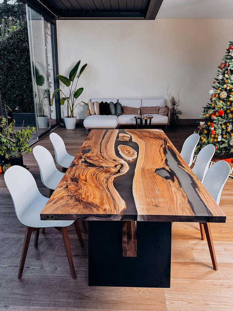 Walnut wood table with smoke gray epoxy 240x100cm Obsession